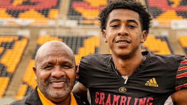 Grambling State quarterback Myles Crawley with GSU head coach Hue Jackson